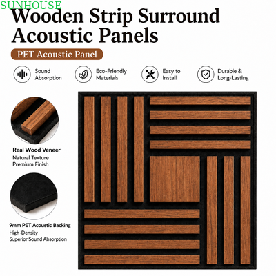 قیمت خوب چوب Slat PET پانل دیواری آکوستیک 9mm احساس پشتیبان چوب واقعی Veneer تزئینی هنر طراحی عمده فروشی آنلاین